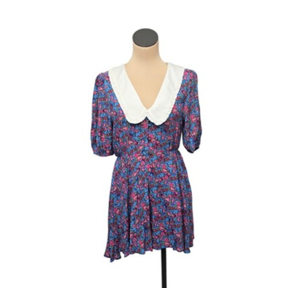 Zara Dress Womens Small Blue Floral Peter Pan Collar Puff Sleeve Cottagecore - Picture 1 of 9